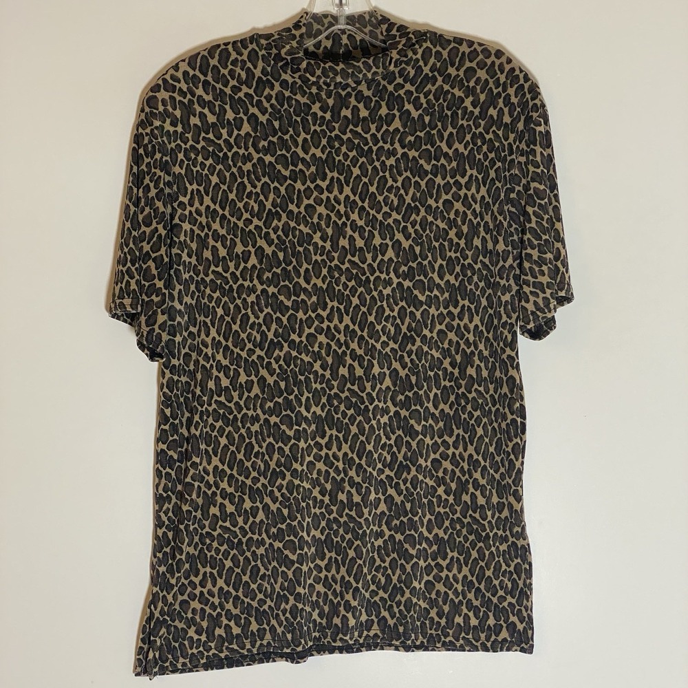 Vintage Esse Top Womens Small Brown Leopard Velour Mock Neck Made In USA 90s S‎